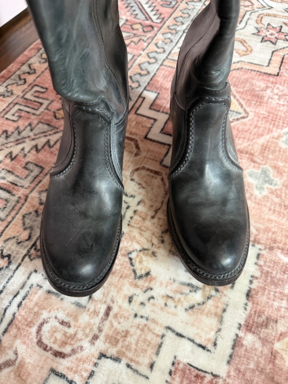 Frye Black Leather Mid-Calf Heeled Boots - Picture 3 of 8